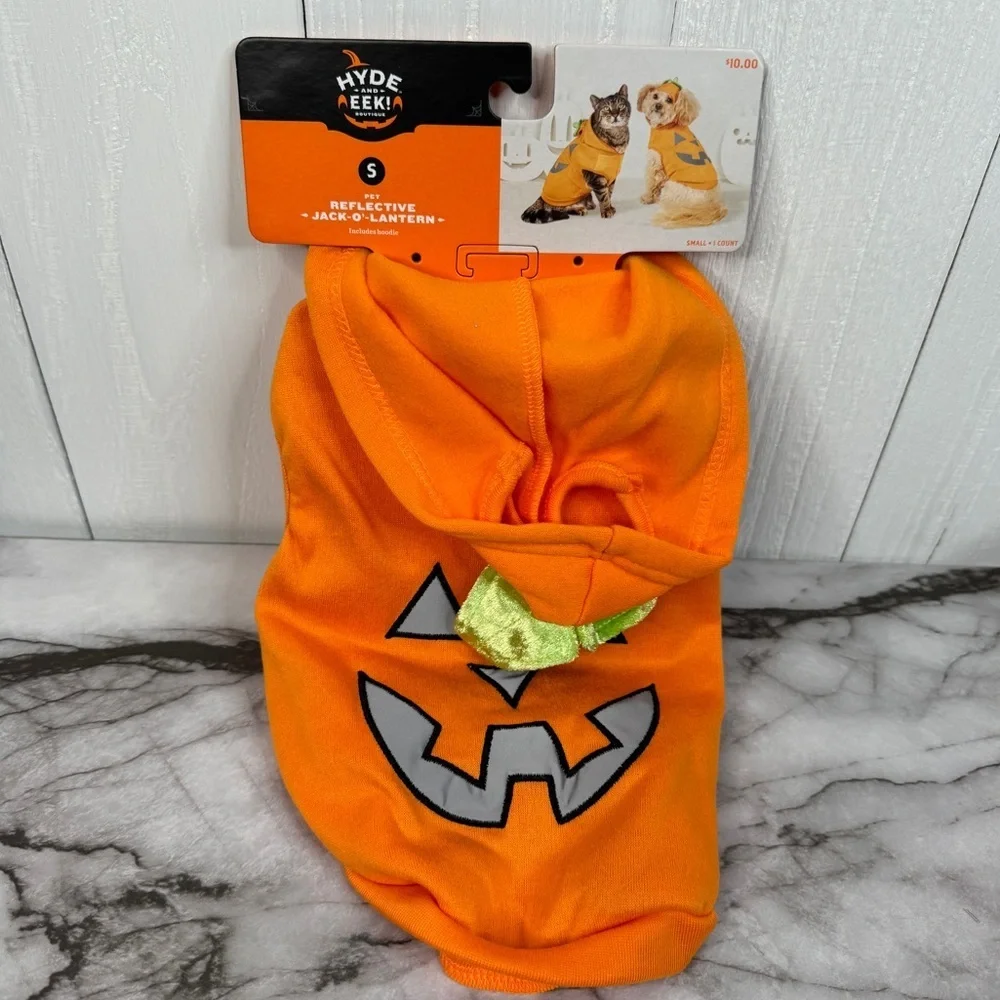 Reflective Jack-O-Lantern Pumpkin Hoodie Pet Costume, Dog/Cat Hyde & Eek!